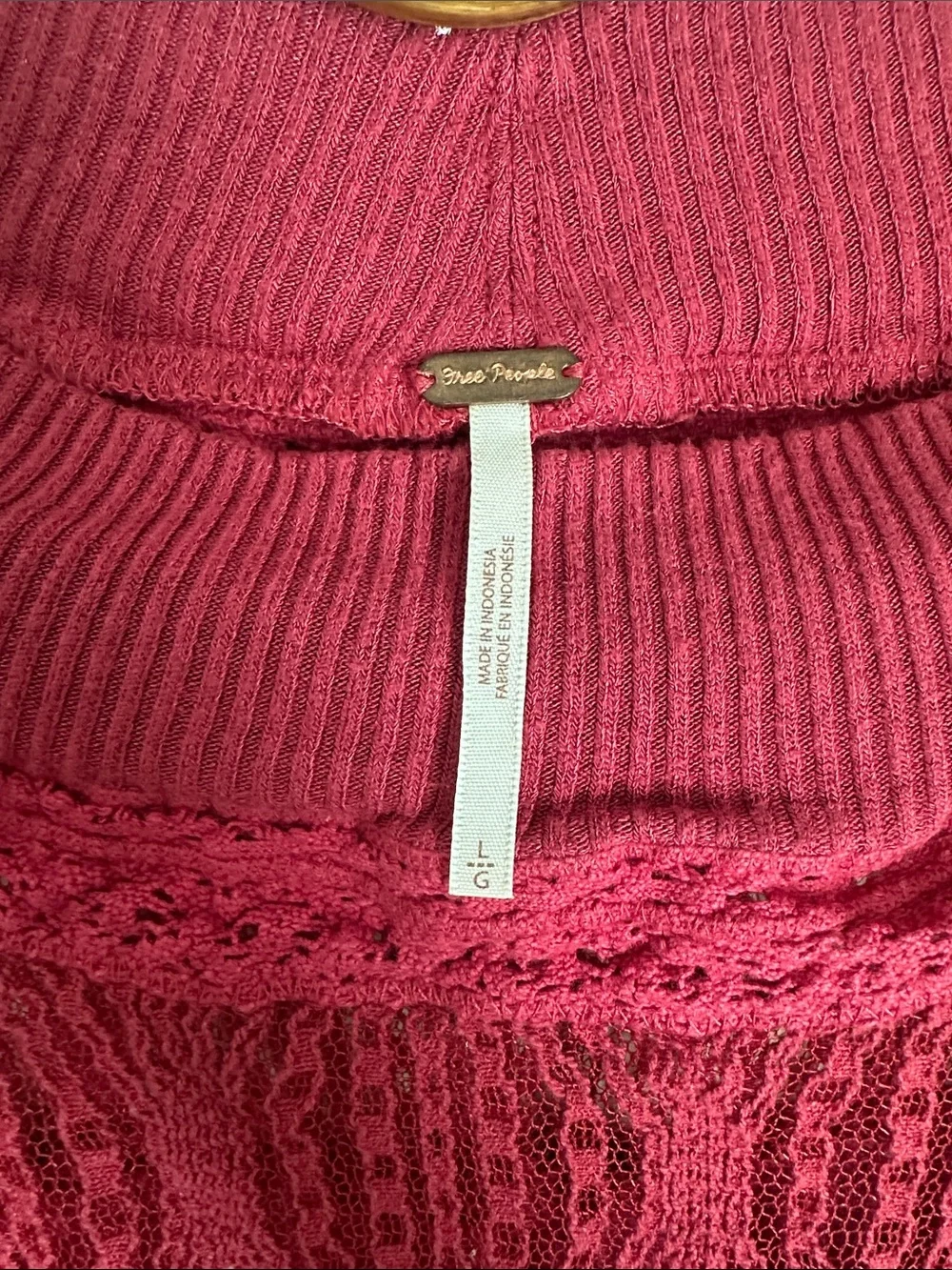 Free People Deep Raspberry Lace Yoke Long Sleeve Top